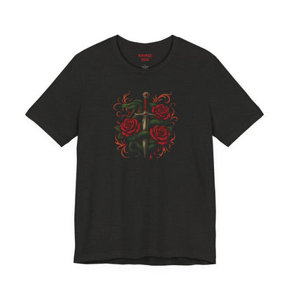 Edgy Rose Design Tee, Casual Wear, Gift for Music Lovers, Streetwear, Graphic Shirt, Vintage Style