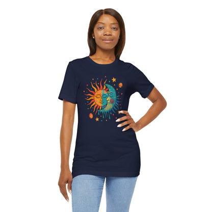 Sun & Moon Boho Graphic Tee — Celestial Retro Sunface T-Shirt