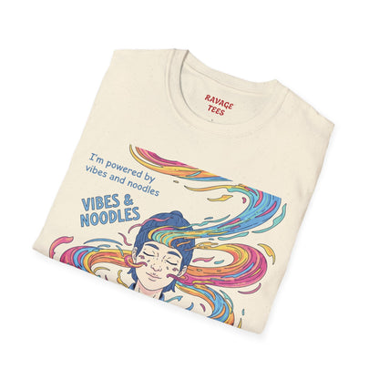 Vibes and Noodles Graphic Tee – Unisex Softstyle T-Shirt, Fun Quirky Apparel, Gift for Food Lovers, Casual Everyday Wear