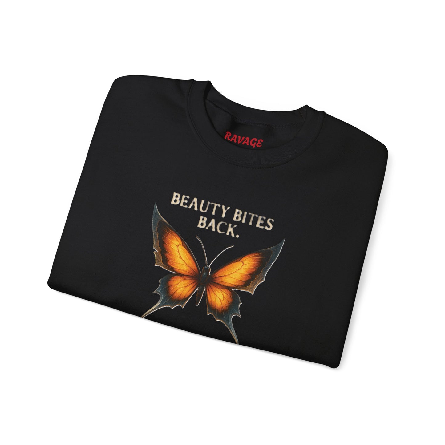 “Beauty Bites Back” Unisex Crewneck Sweatshirt – Heavy Blend Pullover for Casual Wear | Cozy Streetwear Gift for Her, Feminist Fashion Statement