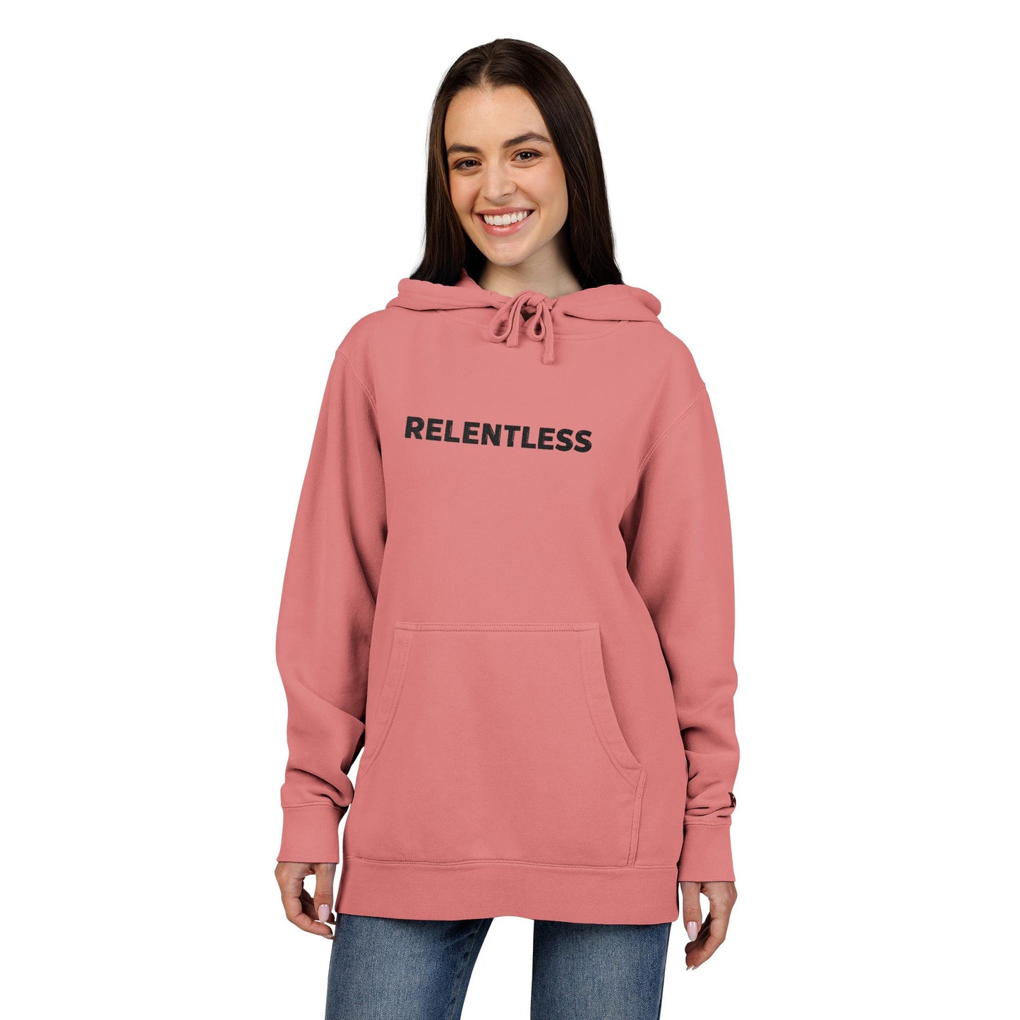 Relentless Hoodie — Embroidered Pigment-Dyed Olive Motivational Pullover