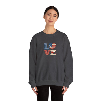 Patriotic Love Sweatshirt | Unisex Crewneck, Cozy Top for Celebrations, Gifts, Independence Day, Casual Style, Everyday Comfort