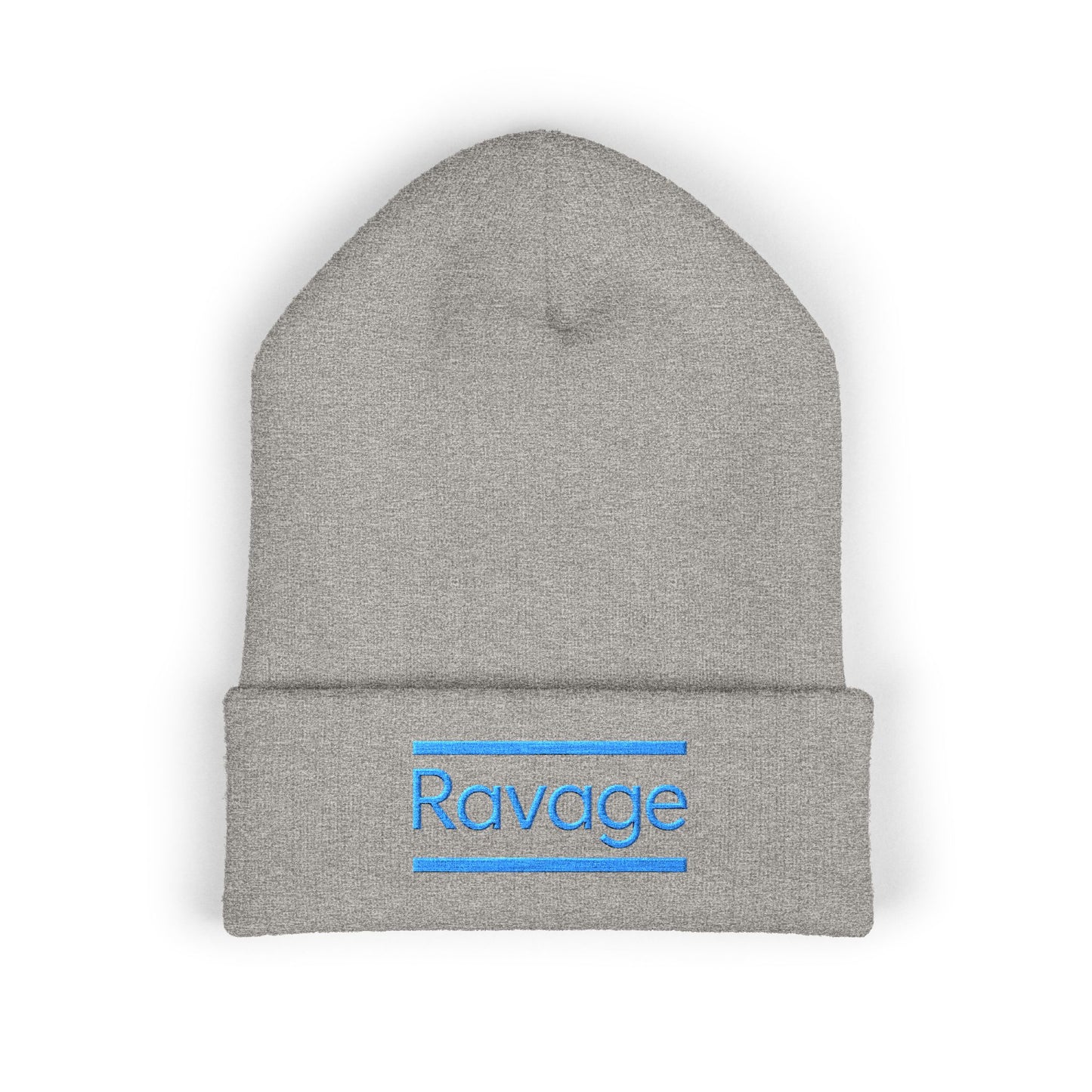 Ravage Embroidered Cuffed Beanie | Light Blue Logo Knit Hat