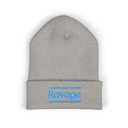 Ravage Embroidered Cuffed Beanie | Light Blue Logo Knit Hat