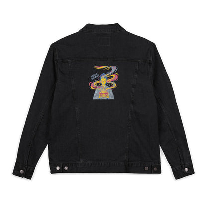 VIBES AND NOODLES Embroidered Unisex Denim Jacket | Trendy & Versatile Fashion Staple, Perfect for Casual Outings, Festivals, and Everyday Wear