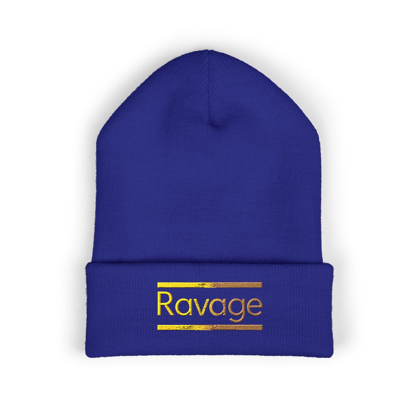 Ravage Embroidered Cuffed Beanie | Gold Logo Knit Hat