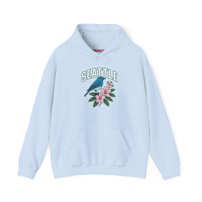 Seattle Bird & Floral Unisex Hoodie, Cozy Sweatshirt, Gift for Nature Lovers, Casual Wear, Travel Souvenir, Relaxed Style