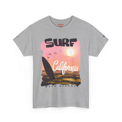 California Surf Unisex Heavy Cotton Tee, Summer Vibes T-Shirt, Beach Life Shirt, Surfing Gift, Vacation Wear, Casual Apparel