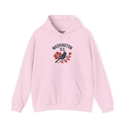 Washington D.C. Floral Hoodie – Unisex Heavy Blend Sweatshirt, Cozy Spring Streetwear, Travel Gift, DC Souvenir, Botanical Graphic Pullover