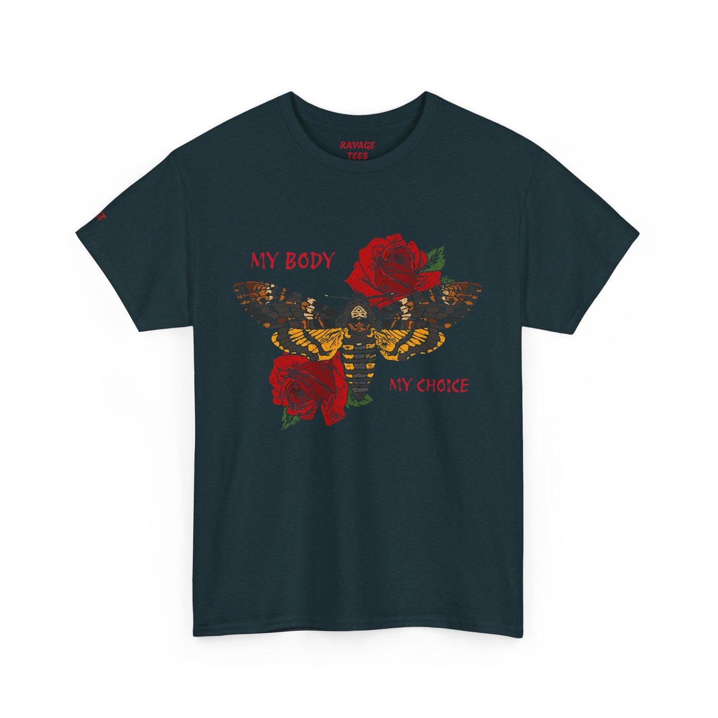 Your Body Your Choice Unisex Heavy Cotton Tee with Butterfly & Rose Design, Empowering Statement Tee