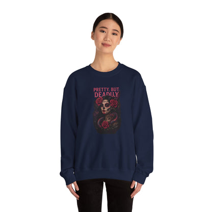 PRETTY BUT DEADLY Unisex Crewneck Sweatshirt – Heavy Blend Pullover for Casual Wear | Cozy Streetwear Gift for Her, Feminist Fashion Statement