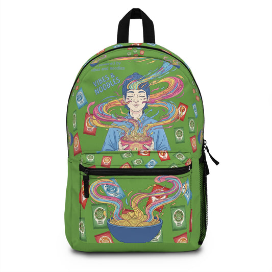 Vibes and Noodles Backpack – Vibrant Foodie Design, Unisex School Bag, Fun Gift for Students & Food Lovers, Everyday Casual Use