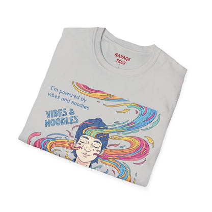 Vibes and Noodles Graphic Tee – Unisex Softstyle T-Shirt, Fun Quirky Apparel, Gift for Food Lovers, Casual Everyday Wear
