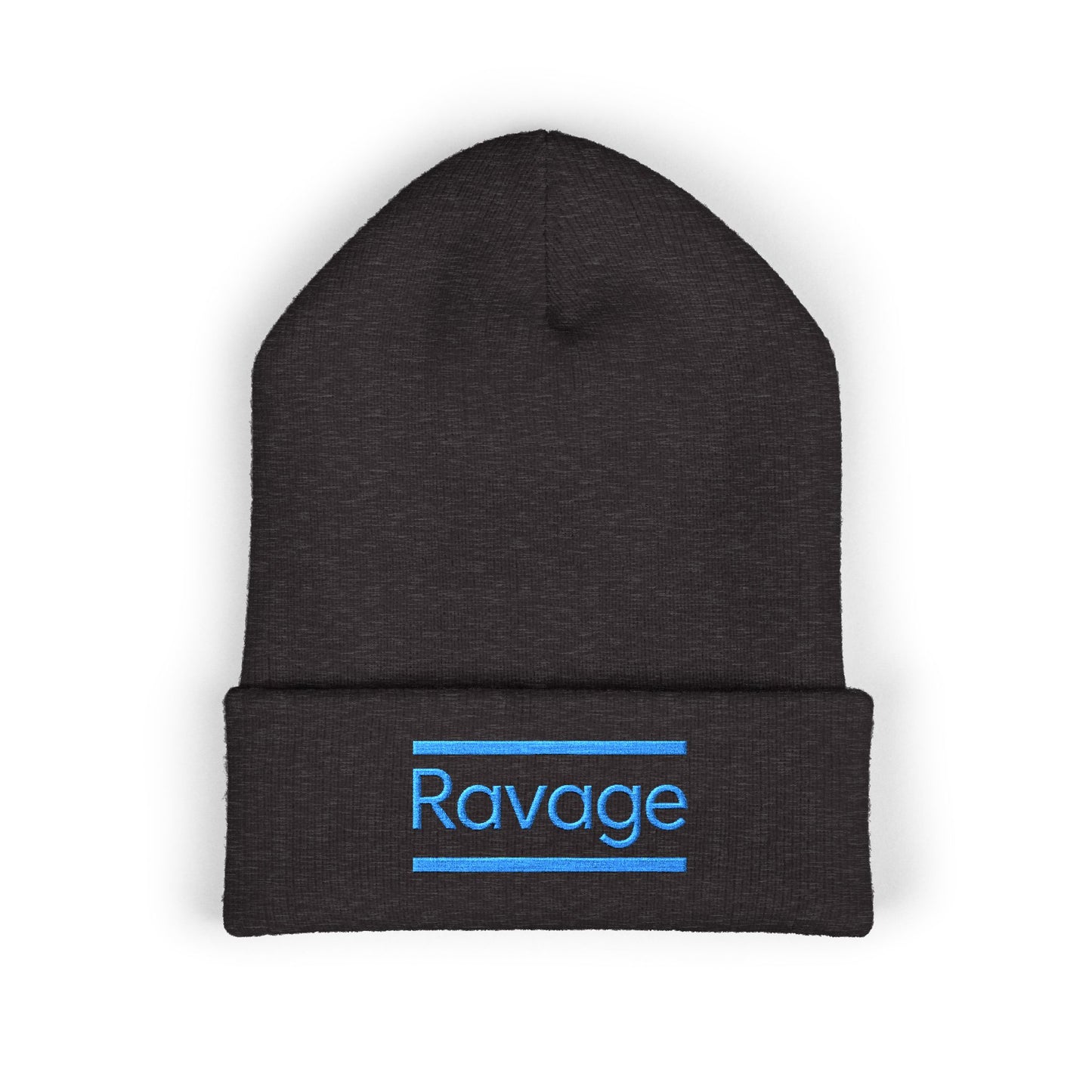 Ravage Embroidered Cuffed Beanie | Light Blue Logo Knit Hat