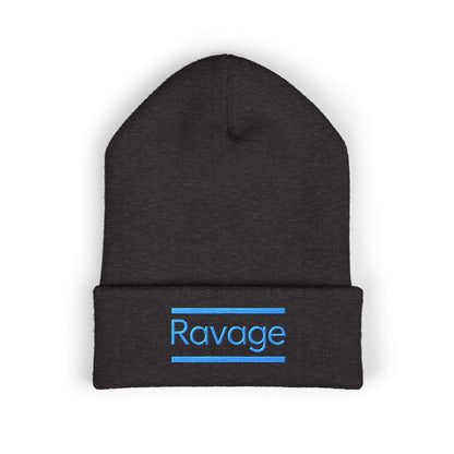 Ravage Embroidered Cuffed Beanie | Light Blue Logo Knit Hat