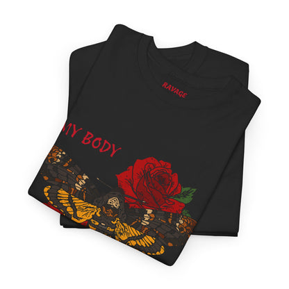 Your Body Your Choice Tee with Butterfly & Rose Design