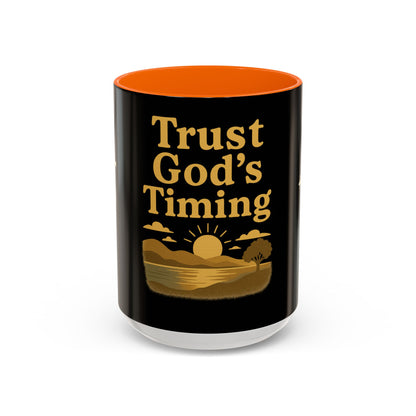 Trust God's Timing Christian Coffee Mug – Inspirational Accent Cup (11oz & 15oz), Faith-Based Gift for Coffee & Tea Lovers
