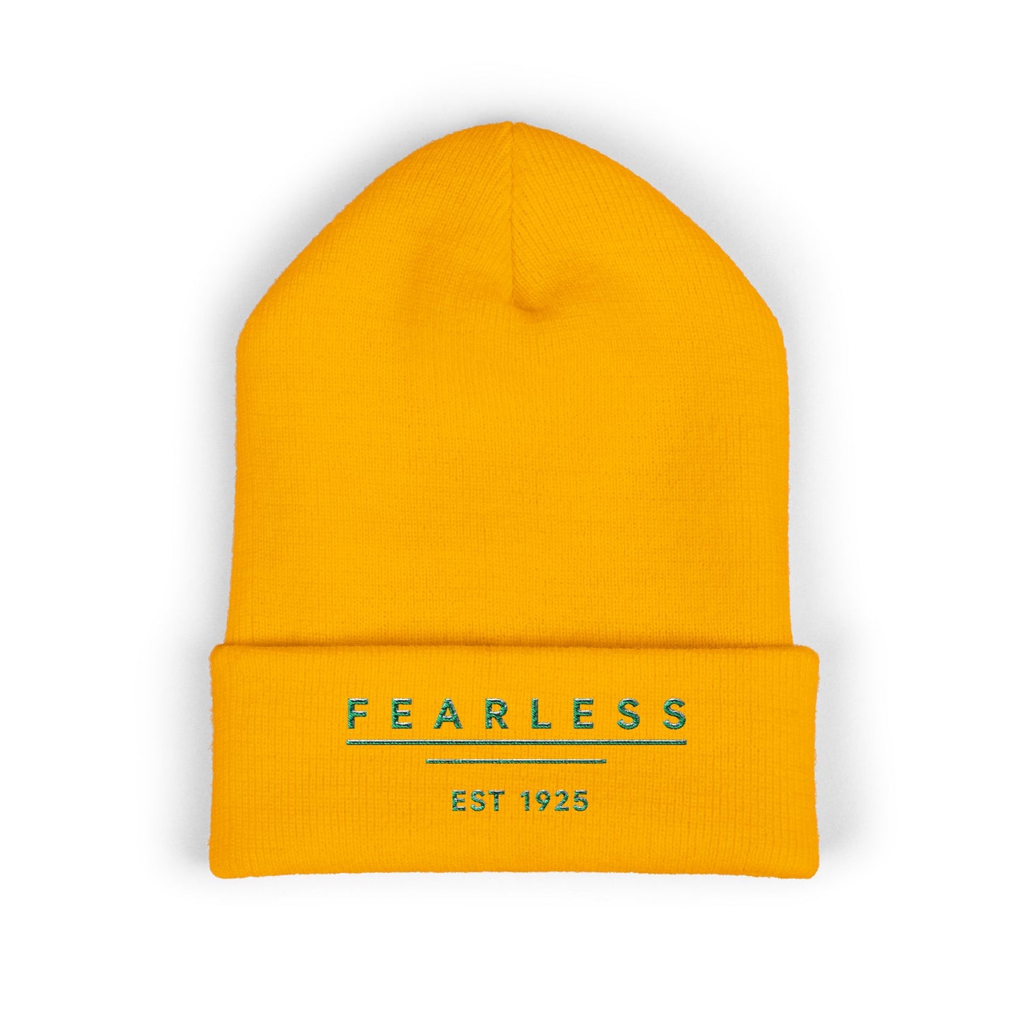 Fearless Embroidered Cuffed Beanie — Minimal Vintage 'EST 1925' Knit Hat