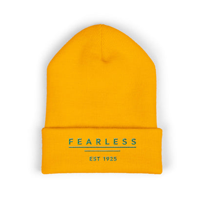Fearless Embroidered Cuffed Beanie — Minimal Vintage 'EST 1925' Knit Hat