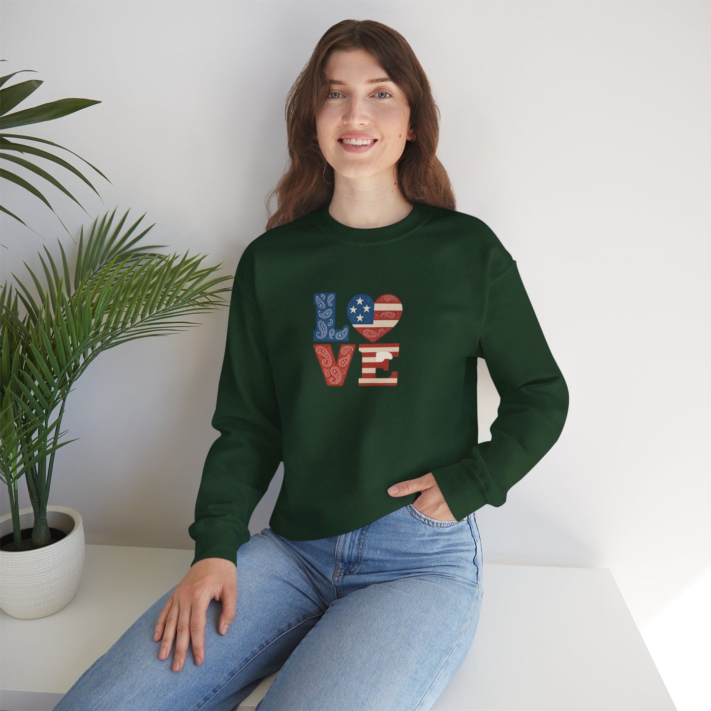 Patriotic Love Sweatshirt | Unisex Crewneck, Cozy Top for Celebrations, Gifts, Independence Day, Casual Style, Everyday Comfort