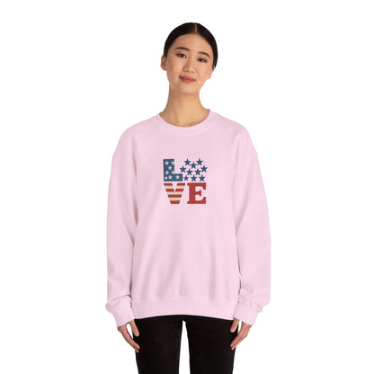 Patriotic Love Sweatshirt | Unisex Crewneck, Cozy Top for Celebrations, Gifts, Independence Day, Casual Style, Everyday Comfort
