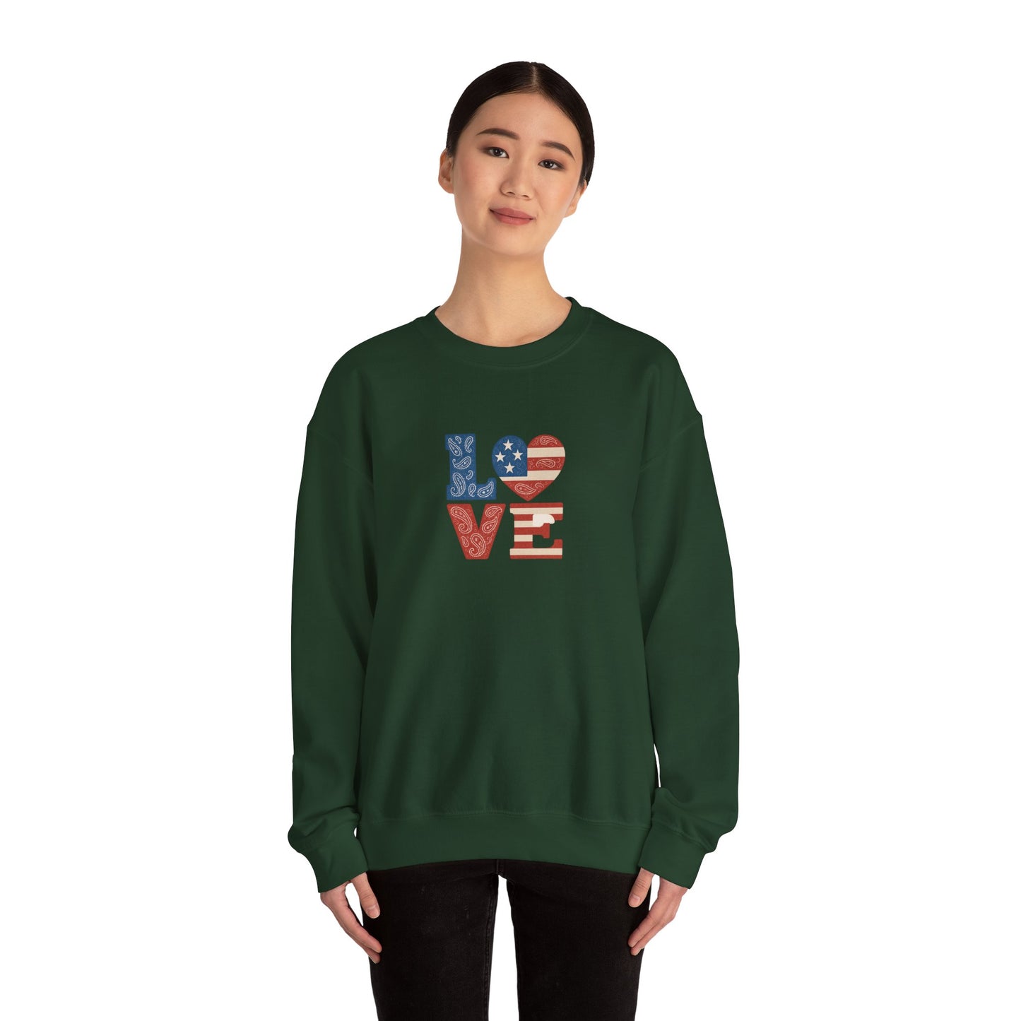 Patriotic Love Sweatshirt | Unisex Crewneck, Cozy Top for Celebrations, Gifts, Independence Day, Casual Style, Everyday Comfort