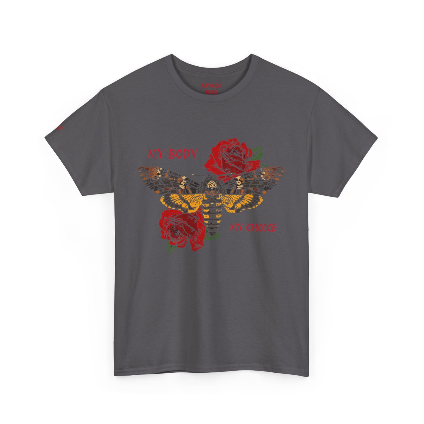Your Body Your Choice Unisex Heavy Cotton Tee with Butterfly & Rose Design, Empowering Statement Tee