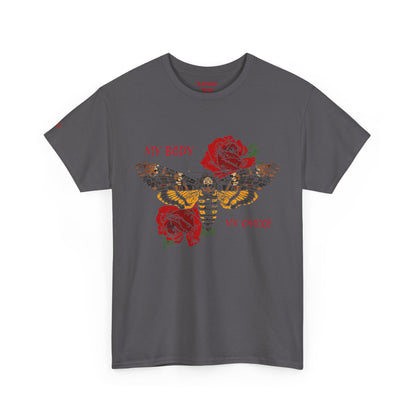 Your Body Your Choice Unisex Heavy Cotton Tee with Butterfly & Rose Design, Empowering Statement Tee