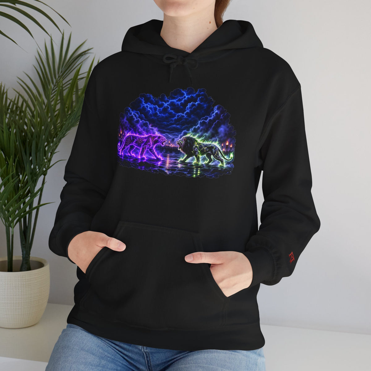 Neon Nebula Predator Clash Graphic Graphic Hoodie