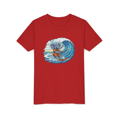 Youth Tee - Elephant Skiing Tee for Kids, Birthday Present, Animal Lovers Shirt, Playful Kids Shirt