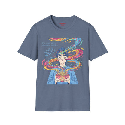 Vibes and Noodles Graphic Tee – Unisex Softstyle T-Shirt, Fun Quirky Apparel, Gift for Food Lovers, Casual Everyday Wear