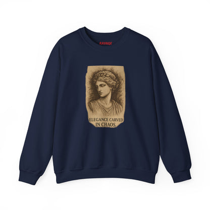 ELEGANCE CARVED IN CHAOS  Unisex Crewneck Sweatshirt – Heavy Blend Pullover for Casual Wear | Cozy Streetwear Gift for Her, Feminist Fashion Statement