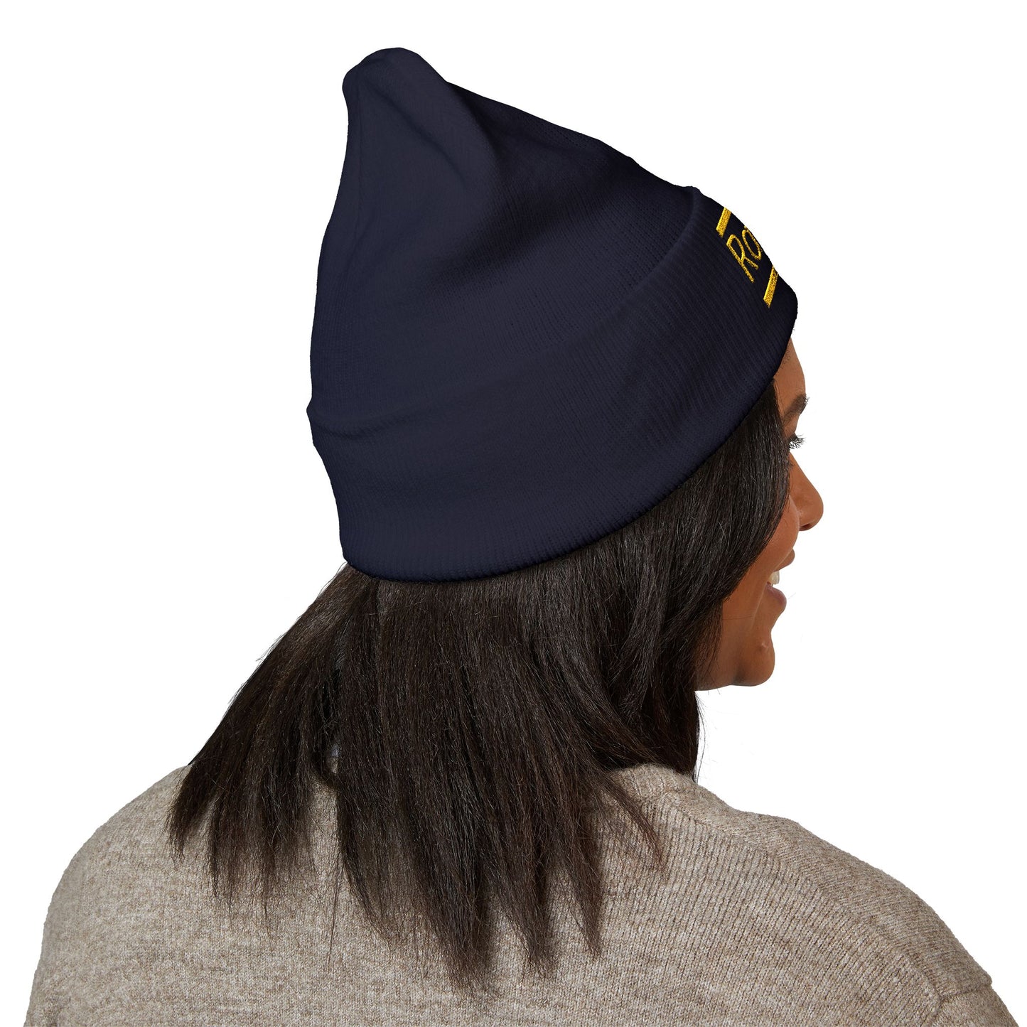 Ravage Embroidered Cuffed Beanie | Gold Logo Knit Hat