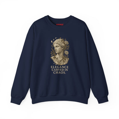 ELEGANCE CARVED IN CHAOS  Unisex Crewneck Sweatshirt – Heavy Blend Pullover for Casual Wear | Cozy Streetwear Gift for Her, Feminist Fashion Statement