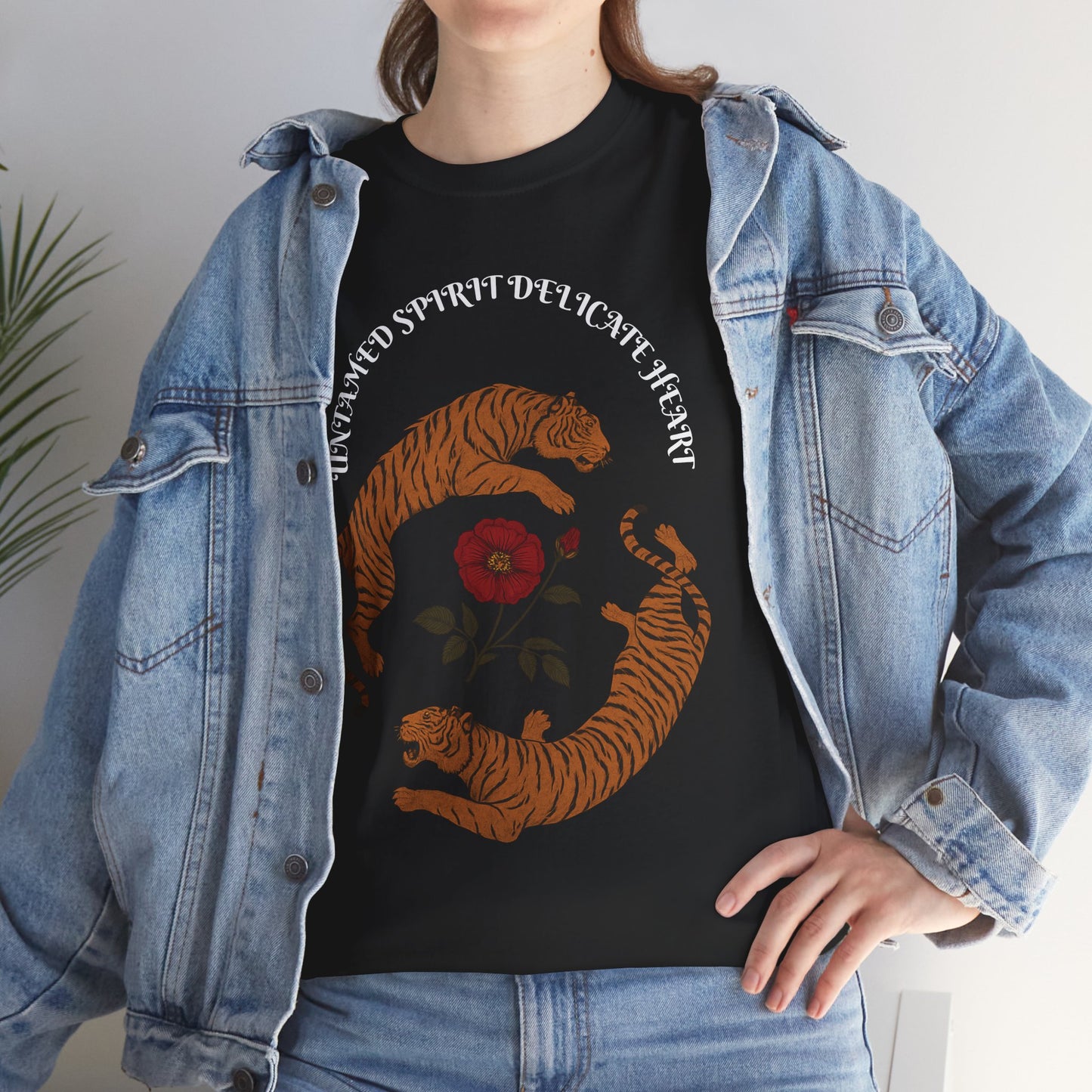 Black Tiger & Rose Graphic Tee, Unisex Cotton T-Shirt, Casual Wear, Nature Inspired Gift, Statement Shirt, Festival Apparel