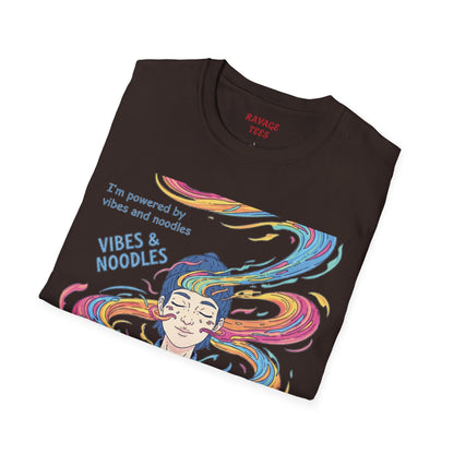 Vibes and Noodles Graphic Tee – Unisex Softstyle T-Shirt, Fun Quirky Apparel, Gift for Food Lovers, Casual Everyday Wear