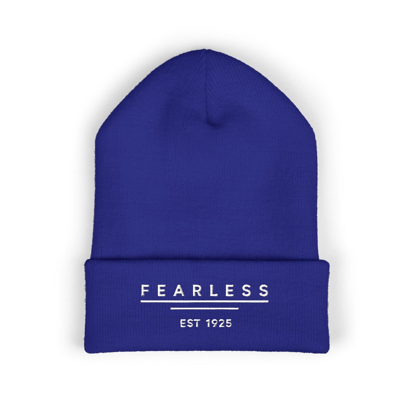 Fearless Embroidered Cuffed Beanie — Bold Black Knit Hat