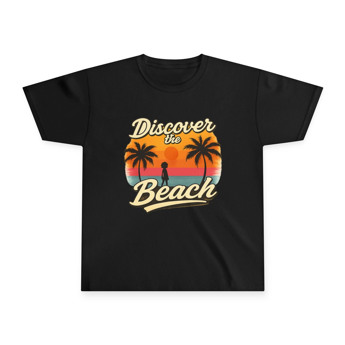Discover the Beach Youth T-Shirt — Retro Sunset Palm Kids Tee