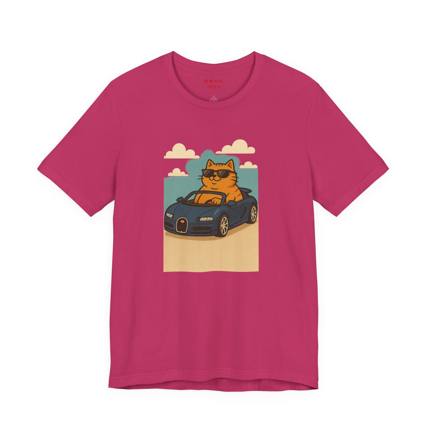 Cat Driving Sports Car Tee — Retro Graphic Cat Race Shirt
