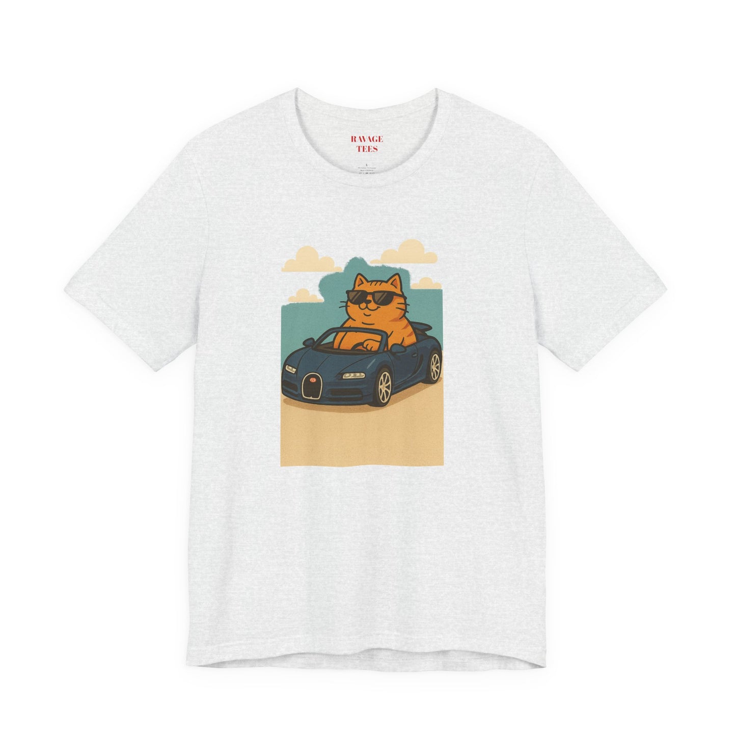 Cat Driving Sports Car Tee — Retro Graphic Cat Race Shirt