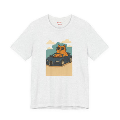 Cat Driving Sports Car Tee — Retro Graphic Cat Race Shirt