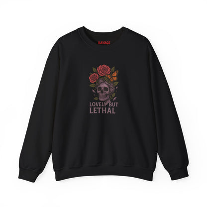 LOVELY BUT LETHAL Unisex Crewneck Sweatshirt – Heavy Blend Pullover for Casual Wear | Cozy Streetwear Gift for Her, Feminist Fashion Statement