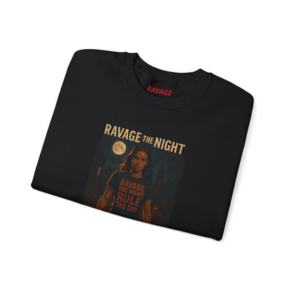 RAVAGE THE NIGHT RULE THE DAY Sweatshirt – Urban Adventure Graphic Sweatshirt, Cool Unisex Streetwear, Casual Wear, Unique Gift