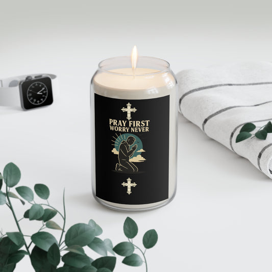 Pray First Worry Never Soy Candle, Aromatherapy Relaxation, Gift for Spiritual Moments, Home Decor, Oil Infused, Mindfulness