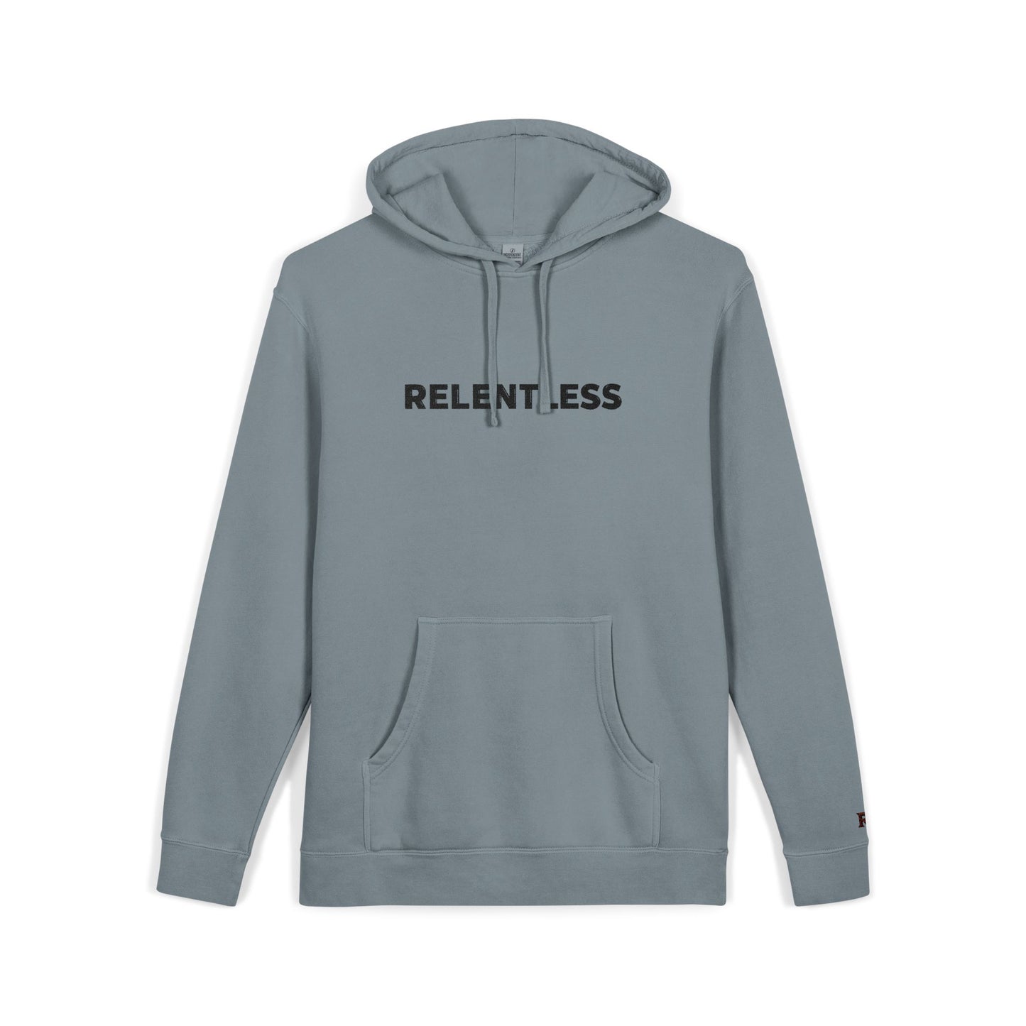 Relentless Hoodie — Embroidered Pigment-Dyed Olive Motivational Pullover