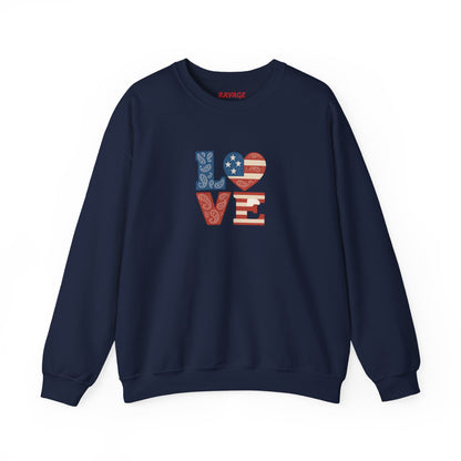 Patriotic Love Sweatshirt | Unisex Crewneck, Cozy Top for Celebrations, Gifts, Independence Day, Casual Style, Everyday Comfort