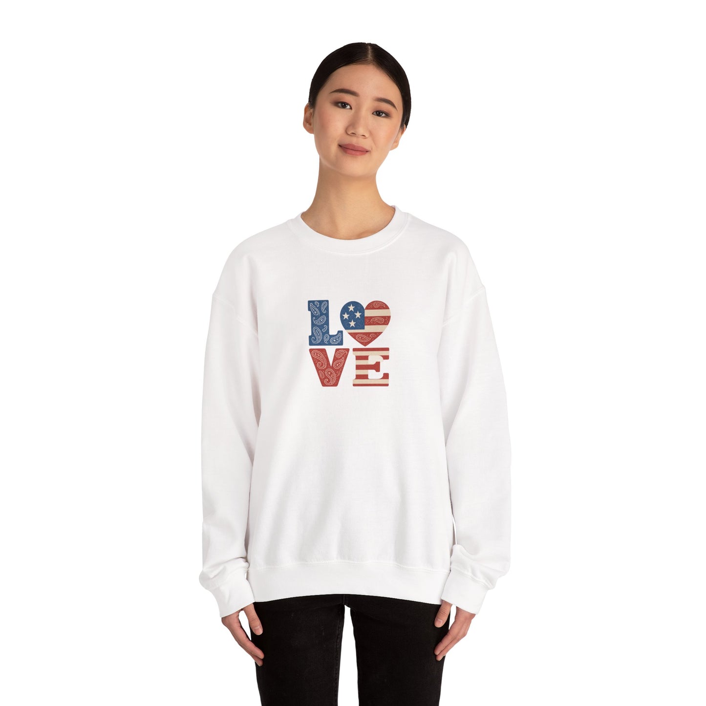 Patriotic Love Sweatshirt | Unisex Crewneck, Cozy Top for Celebrations, Gifts, Independence Day, Casual Style, Everyday Comfort