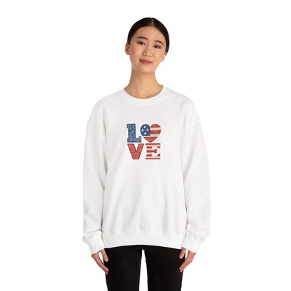Patriotic Love Sweatshirt | Unisex Crewneck, Cozy Top for Celebrations, Gifts, Independence Day, Casual Style, Everyday Comfort
