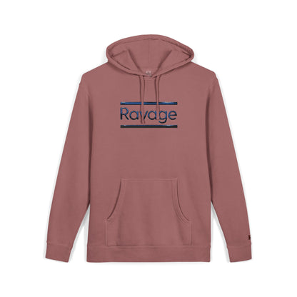 Embroided Ravage Distressed Logo Pigment-Dyed Hoodie — Black Vintage Wash