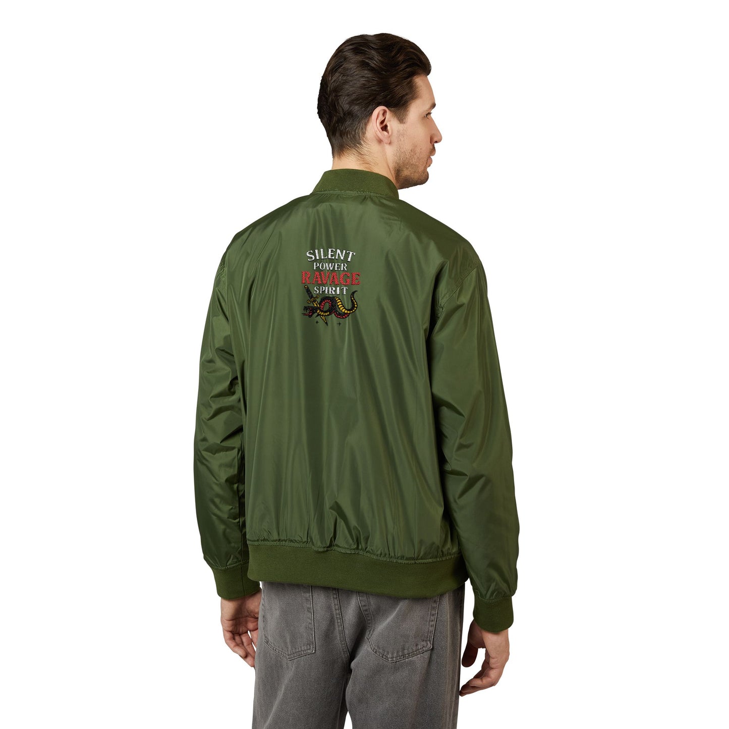Silent Power Embroidered Bomber Jacket | Sustainable Streetwear